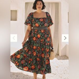 Anthropologie Conditions Apply Genova Black Floral Tiered Maxi Dress sz 1x